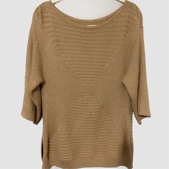 Dana Buchman Gold Shimmer Patterned Sweater Top Elbow Length Sleeve Size Small - Picture 1 of 6